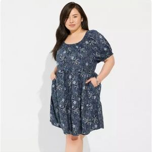 🎊Torrid Blue Smocked Chambray Dress